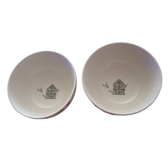 Thomson Pottery Birdhouse Bowls Birds Red Hearts Blue jay set of 2 - Picture 1 of 8